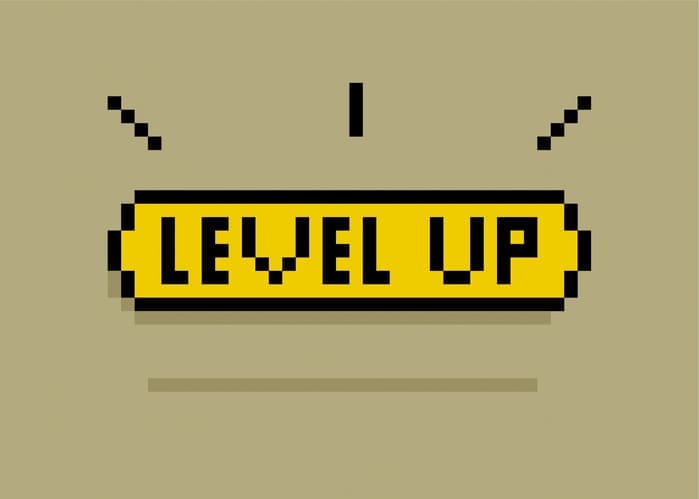 A pixel illustration that says Level Up