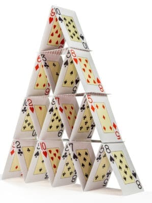 A house of cards in a pyramid shape