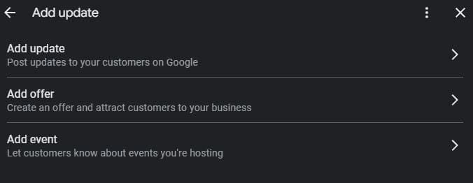 A screenshot of where to add posts about a business on GMB