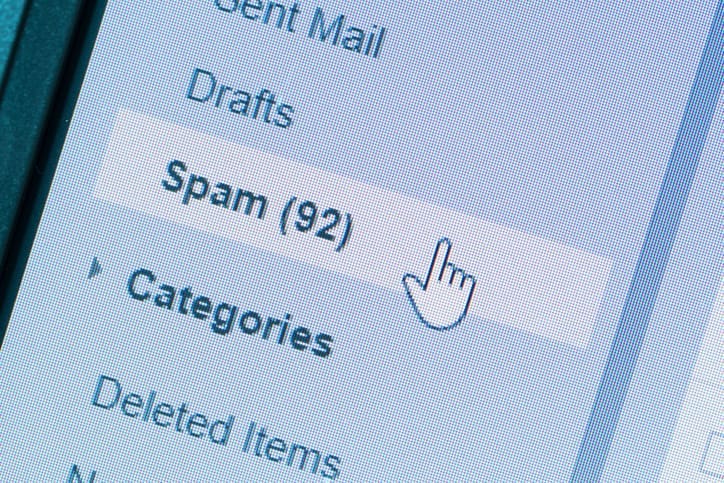A close up of email folders with spam in bold font